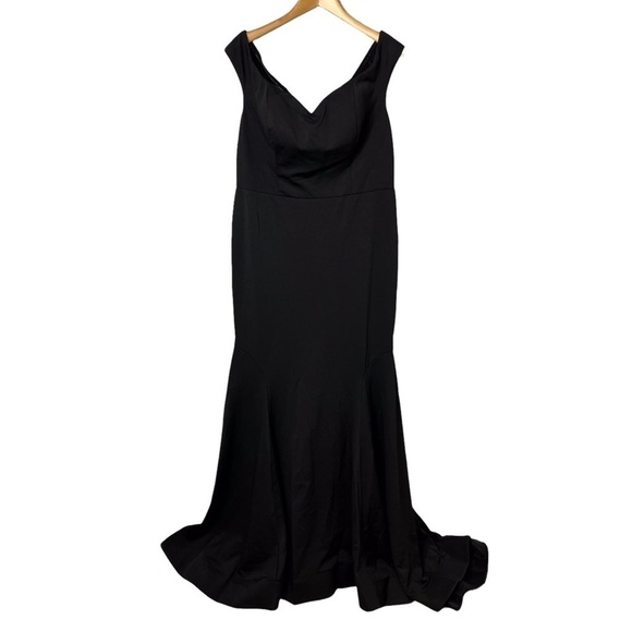 La Femme Off The Shoulder Jersey Fit & Flare Gown Prom Dress Size 14W Black - Picture 2 of 12